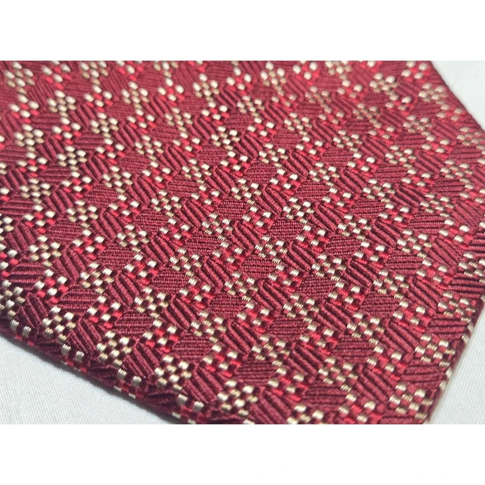 Giorgio Armani Mens Italian 100% Silk Necktie Maroon/Cream Jacquard 4